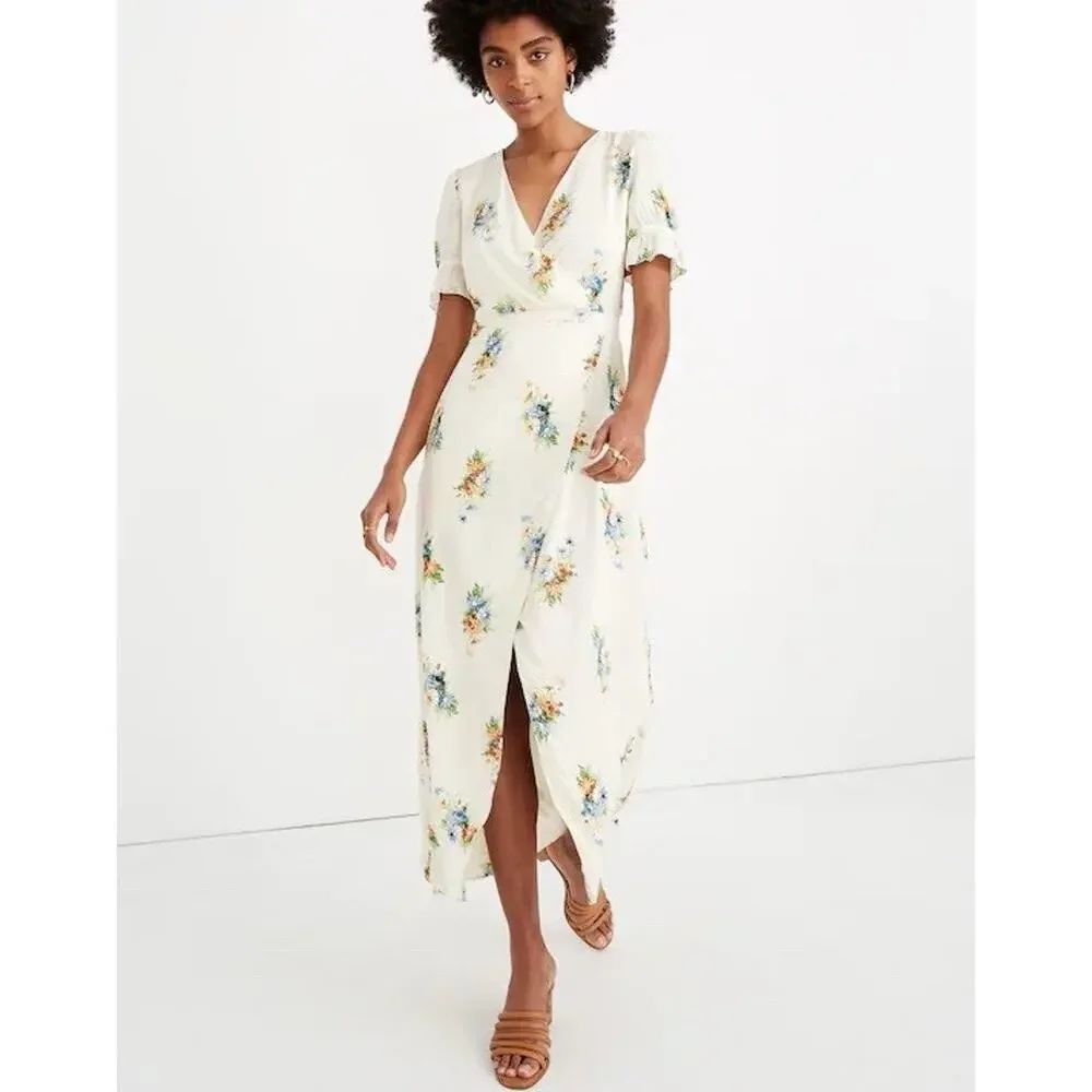 Madewell Ruffle Sleeve Maxi Dress Floral Antique Lace Ivory Size 0 Viscose
